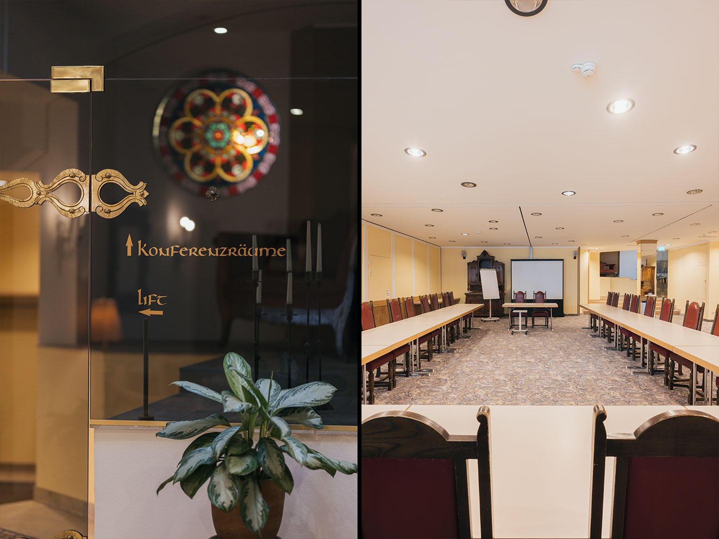 Seminarraum im Hotel Bären Feldkirch mit Eingangsbereich und Konferenzbestuhlung