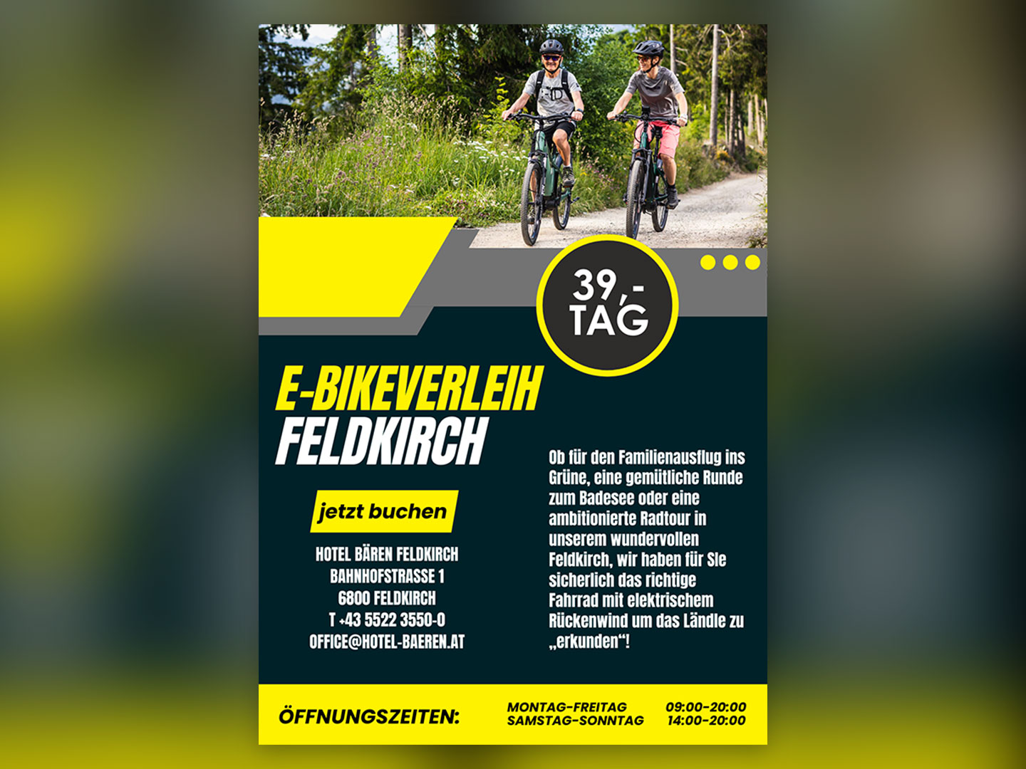 Flyer zum E-Bike-Verleih des Hotel Bären in Feldkirch